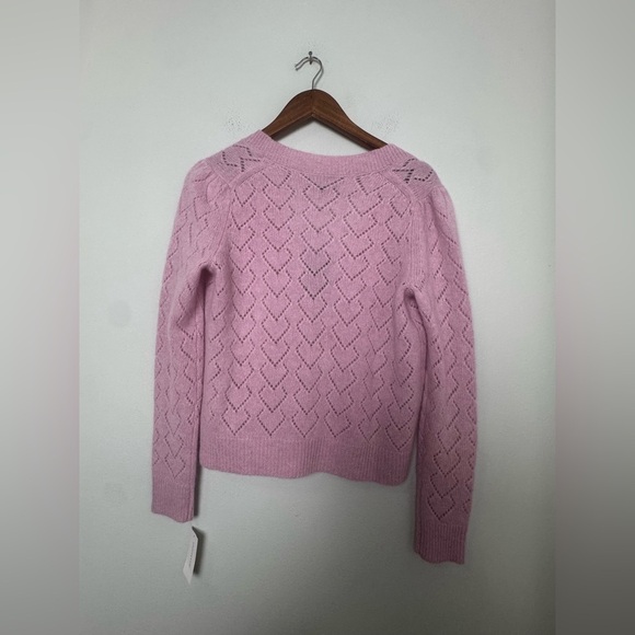 NWT Charter Club 100% Cashmere Pink Crochet Heart Pointelle Button Cardigan M - Picture 9 of 14